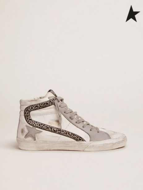 Golden Goose sneakers with white and gray leather upper and leopard-print suede flash white gray