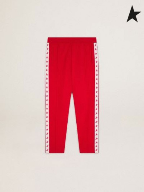 Golden Goose red sweatpants with stars on the side| Golden Goose red