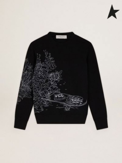 Golden Goose Black Journey collection Archibald sweatshirt with contrasting white embroidery black