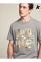 Golden Goose Gray melange Journey collection T-shirt with gold lettering and white logo gray