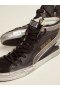 Golden Goose sneakers in black leather with leopard-print pony skin heel tab, black