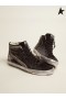 Golden Goose sneakers in black leather with leopard-print pony skin heel tab, black