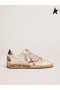 Golden Goose Ball Star sneakers in white nappa leather with smoky gray holographic inserts and black lettering on the sole white
