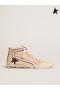 Golden Goose Penstar sneakers in pale salmon-colored nappa leather with black leather star and silver laminated leather flash red black silver