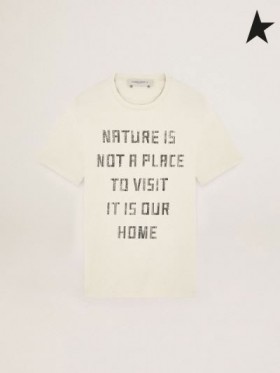 Golden Goose White Journey collection T-shirt with contrasting black lettering on the front white