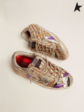 Golden Goose Super-Star sneakers in zebra-print pony skin with colored laminated leather petals red gray