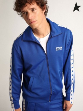 Golden Goose Light blue Denis Star collection zipped sweatshirt with white strip and contrasting light blue stars light blue