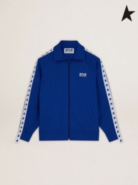 Golden Goose Light blue Denis Star collection zipped sweatshirt with white strip and contrasting light blue stars light blue