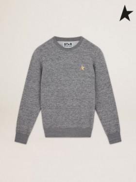 Golden Goose Melange gray Archibald Star collection sweatshirt with gold star on the front gray