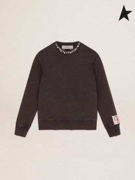 Golden Goose Golden collection sweatshirt in anthracite gray with cabochon crystals dark gray