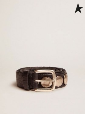 Golden Goose Black Trinidad belt in washed leather with aged silver color studs black