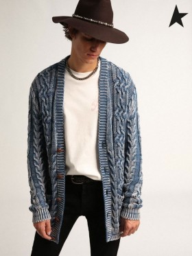 Golden Goose Journey collection cardigan in braided blue cotton with a stonewashed finish blue
