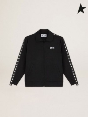 Golden Goose Black Denis Star collection zipped sweatshirt with contrasting white stars black