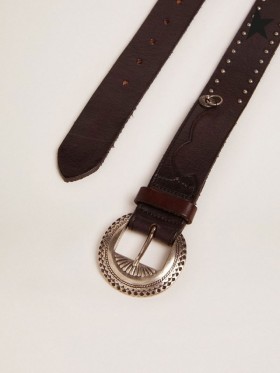 Golden Goose Black Ranch belt in washed leather with silver color studs black