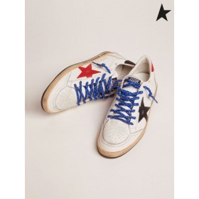 Golden Goose Ball Star sneakers in white leather with signature on the foxing and red leather star white