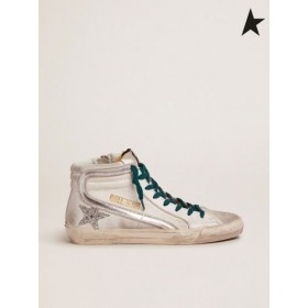 Golden Goose sneakers with snake-print leather upper and silver glitter star white