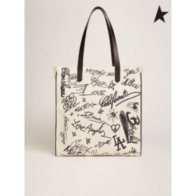 Golden Goose White North-South California Bag with contrasting black graffiti print white