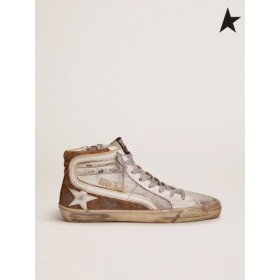 Golden Goose sneakers in crackle leather and leopard-print suede white leopard white