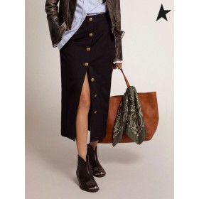 Golden Goose Golden collection pencil skirt in dark blue wool with gold-colored heraldic buttons dark blue