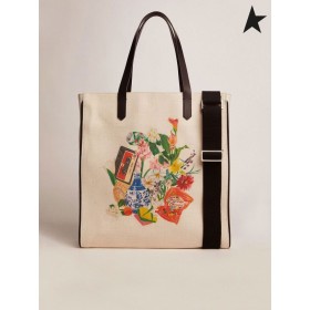 Golden Goose North-South California Bag with contrasting collage print white