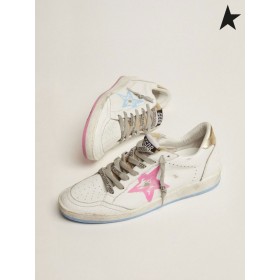 Golden Goose Ball Star sneakers with gold laminated leather heel tab and foam rubber tongue white