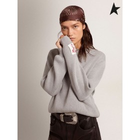 Golden Goose Golden collection round-neck sweater in gray melange cotton with a distressed treatment gray