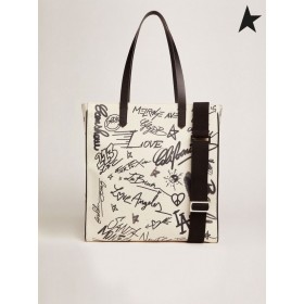 Golden Goose White North-South California Bag with contrasting black graffiti print white