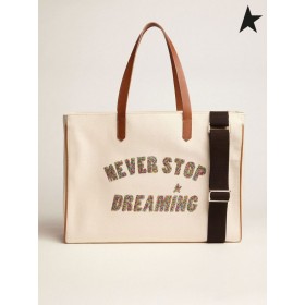 Golden Goose California East-West Never Stop Dreaming glitter bag brown