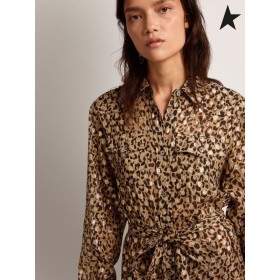 Golden Goose Golden collection shirt dress with animal print and gold plumetis gold color