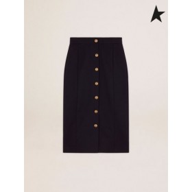 Golden Goose Golden collection pencil skirt in dark blue wool with gold-colored heraldic buttons dark blue
