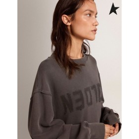 Golden Goose Golden collection sweatshirt dress with logo in anthracite gray with a distressed treatment dark gray