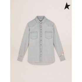 Golden Goose Golden collection bleached denim shirt with hammered studs blue