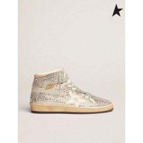 Golden Goose Sky-Star sneakers in optical white suede with all-over crystals and white nappa leather star white red silver