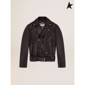 Golden Goose leather biker jacket black