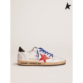 Golden Goose Ball Star sneakers in white leather with signature on the foxing and red leather star white