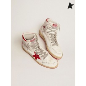 Golden Goose Sky-Star sneakers with signature on the ankle and red leather inserts white