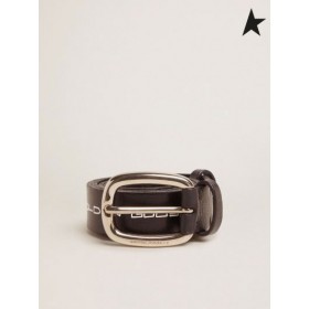 Golden Goose Houston belt in black leather with contrasting handwritten lettering black