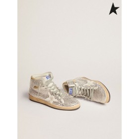 Golden Goose Sky-Star sneakers in optical white suede with all-over crystals and white nappa leather star white red silver
