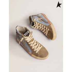 Golden Goose sneakers in powder-blue leather with dove-gray suede tongue and silver glitter flash blue