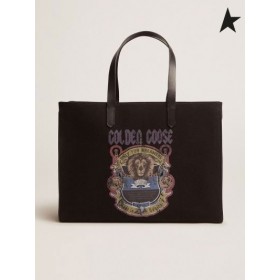 Golden Goose Black California East-West bag with vintage print coffee