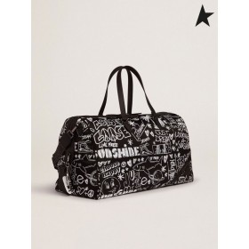 Golden Goose Journey duffle bag in black nylon with contrasting white decorations