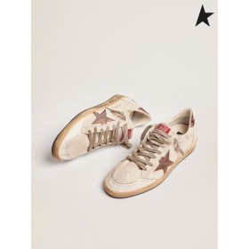 Golden Goose Ball Star sneakers in white nappa leather with smoky gray holographic inserts and black lettering on the sole white