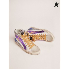 Golden Goose sneakers with silver glitter and purple laminated leather upper silver purple blue