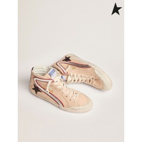 Golden Goose Penstar sneakers in pale salmon-colored nappa leather with black leather star and silver laminated leather flash red black silver