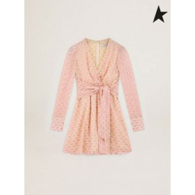 Golden Goose Pastel yellow Journey collection Elettra mini dress with bow and Art Deco-style plumetis design yellow