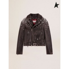 Golden Goose leather biker jacket with crystals black