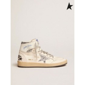 Golden Goose Sky-Star sneakers with signature on the ankle and silver glitter inserts white