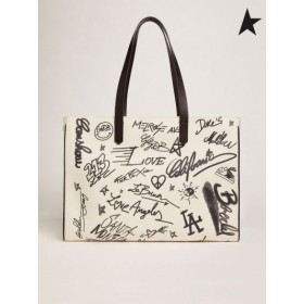 Golden Goose White East-West California Bag with contrasting black graffiti print white