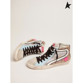 Golden Goose LTD sneakers with glitter and fuchsia star gold color