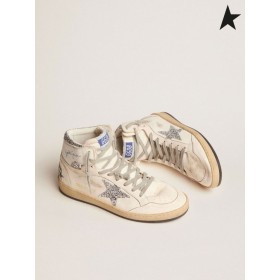 Golden Goose Sky-Star sneakers with signature on the ankle and silver glitter inserts white